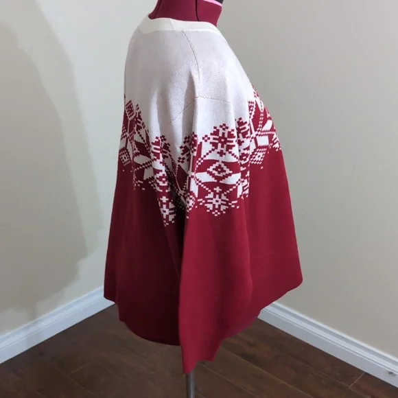 Joe Fresh| NWT Red and White Snow Flake Patterned Long Sleeve Crew Neck Sweater - Picture 3 of 15